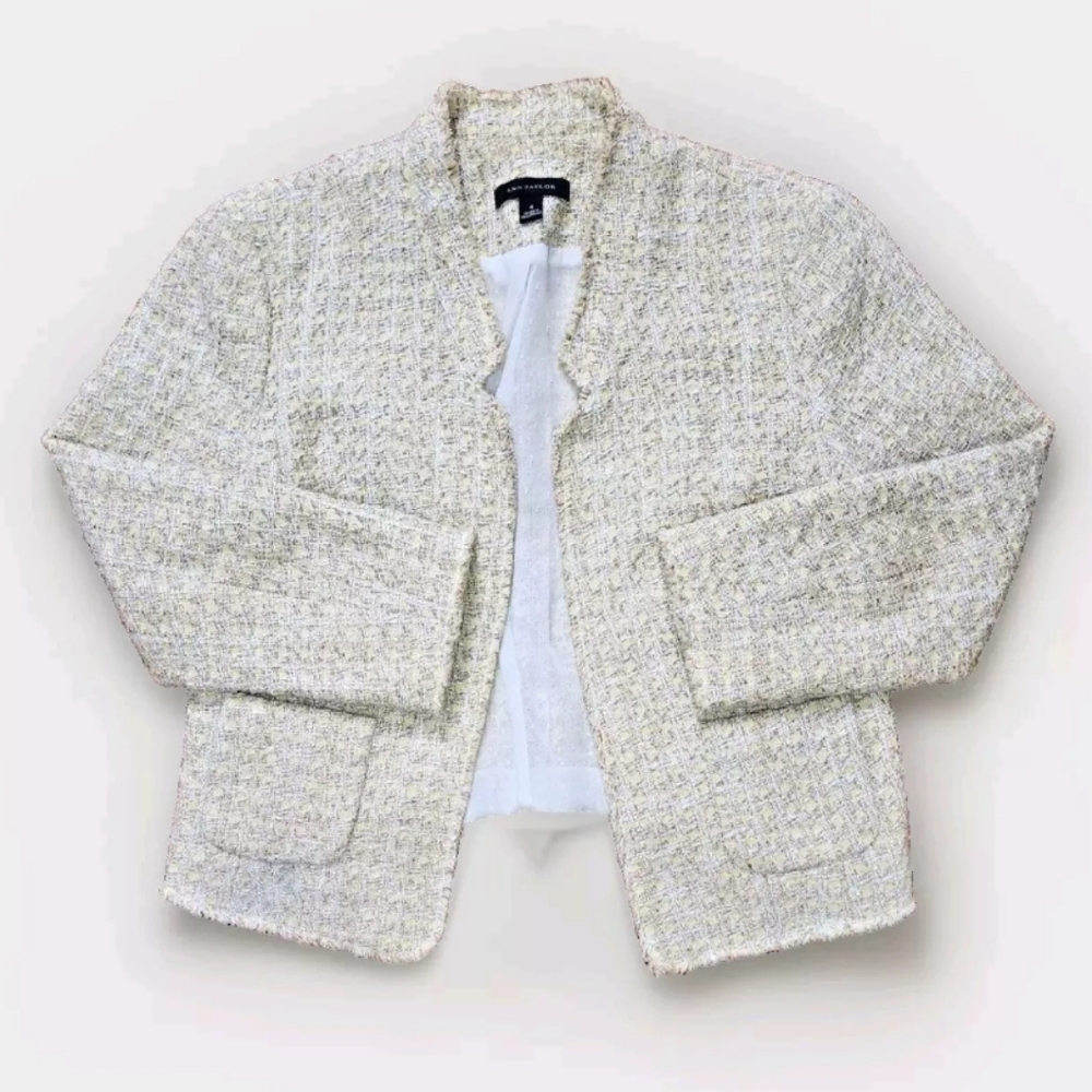 Ann Taylor Yellow and Beige Open Front Suit Tweed Jacket - 4